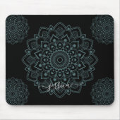 Aqua Turquoise & Black Mandala w Calligraphy Name Mousepad (Vorne)