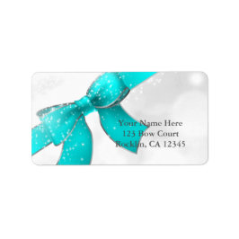 Aqua Turquoise Blue Bow & Glitzern Chic Einladung Adressaufkleber