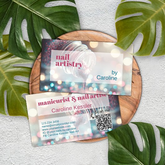 Aqua Turquoise Blue Hot Pink Glitzer Nail Polnisch Visitenkarte