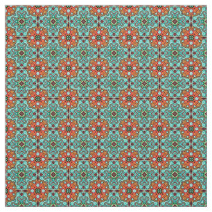 Aqua Turquoise Blue Orange Red Brown Orientale Stoff
