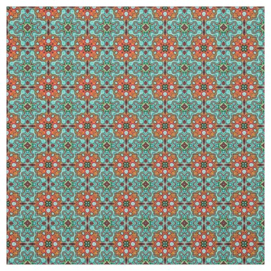 Aqua Turquoise Blue Orange Red Brown Orientale Stoff (Muster)