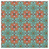 Aqua Turquoise Blue Orange Red Brown Orientale Stoff (Nahaufnahme)