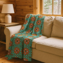 Aqua Turquoise Blue Orange Red Brown Stamm Art