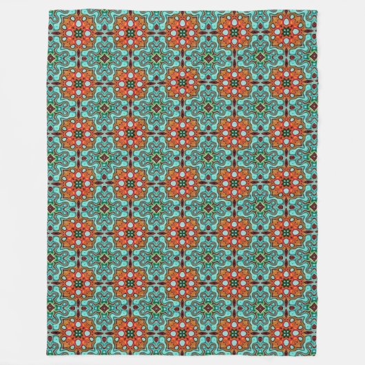 Aqua Turquoise Blue Orange Red Brown Stamm Art Fleecedecke (Vorderseite)