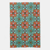 Aqua Turquoise Blue Orange Red Brown Stamm Art Geschirrtuch (Vertikal)