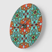 Aqua Turquoise Blue Orange Red Brown Stamm Art Große Wanduhr (Winkel)