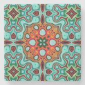 Aqua Turquoise Blue Orange Red Brown Stamm Art Steinuntersetzer (Vorderseite)