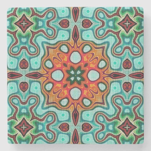 Aqua Turquoise Blue Orange Red Brown Stamm Art Steinuntersetzer (Vorderseite)