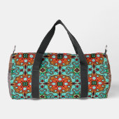 Aqua Turquoise Blue Orange Red Brown Tribal Art Duffle Bag (Rückseite)