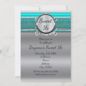 Aqua Turquoise Blue & Silver Sweet 16 Einladungen (Vorderseite)