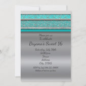 Aqua Turquoise Blue & Silver Sweet 16 Einladungen (Vorderseite)