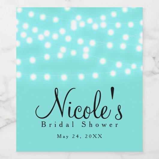 Aqua Turquoise Blue String Lights Weinetikett (Einzelnes Label)