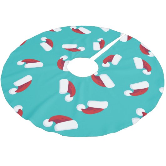 Aqua Turquoise Bright Blue & Red Weihnachtsmannmüt Polyester Weihnachtsbaumdecke (Schrägansicht)