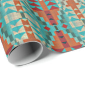 Aqua Turquoise Burnt Orange Taupe Brown Mosaik Kun Geschenkpapier (Rolleneckpunkt)