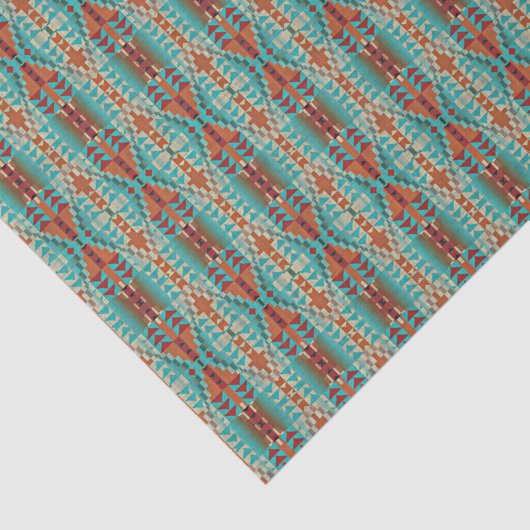 Aqua Turquoise Burnt Orange Taupe Brown Mosaik Kun Seidenpapier (Ausschnitt)