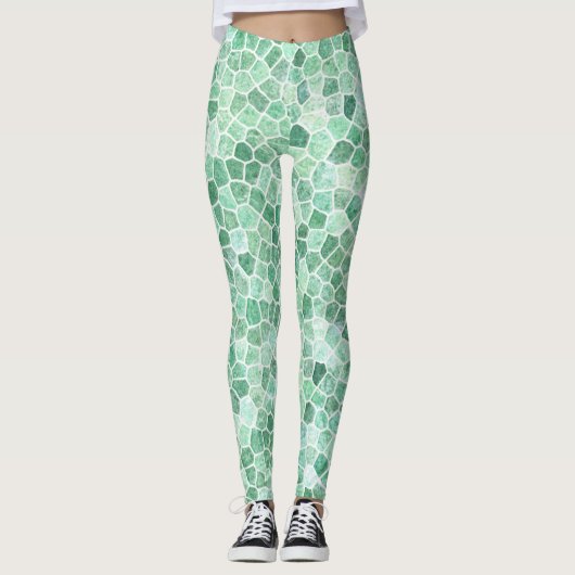Aqua Turquoise Cobbled Patchwork Terrazo Muster Leggings (Vorderseite)