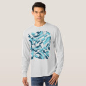 Aqua Turquoise Diagonal Stückchen Abstrakt T-Shirt (Vorne ganz)