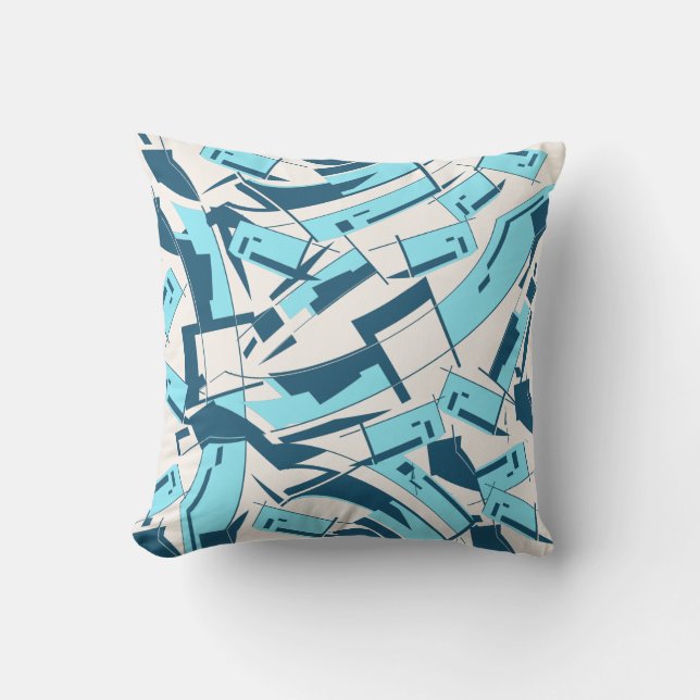 Aqua Turquoise Diagonal Stücke Design Kissen (Vorderseite)