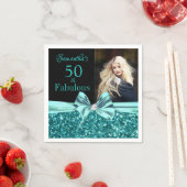 Aqua Turquoise Glitzer Bow 50. Geburtstag Foto Serviette (Beispiel)