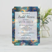 Aqua Turquoise Gold Peacock Feathers Einladung (Stehend Vorderseite)