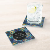 Aqua Turquoise Gold Peacock Feathers Glasuntersetzer (Schrägansicht)