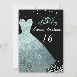 Aqua Turquoise Gown Tiara Sweet 16 Geburtstagspart Einladung