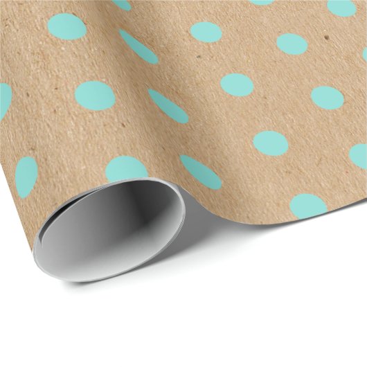 Aqua Turquoise Green Dots Imitate Rustic Brown Kra Geschenkpapier (Rolleneckpunkt)