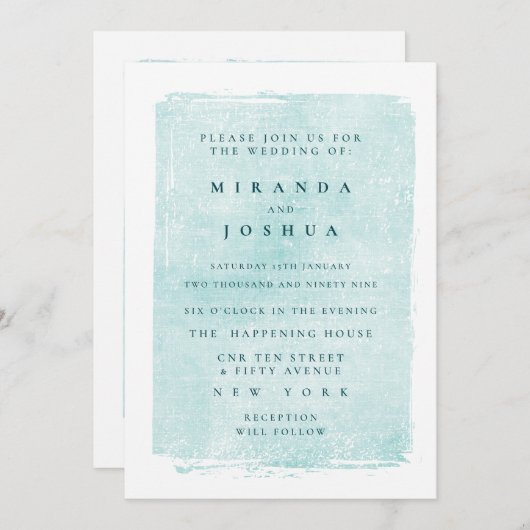 Aqua Turquoise Grunge Distressed Casual Einladung (Vorne/Hinten)