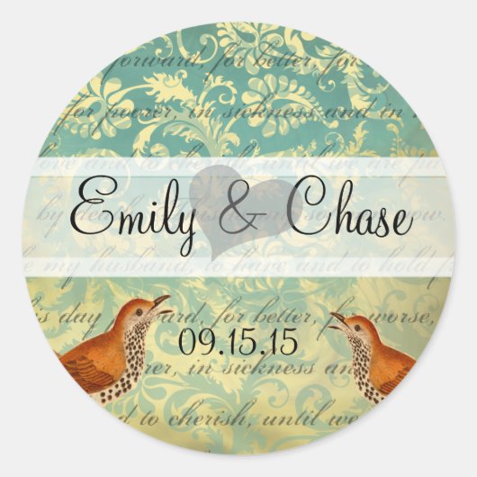 Aqua Turquoise Lovebirds Wedding Sticker (Vorderseite)