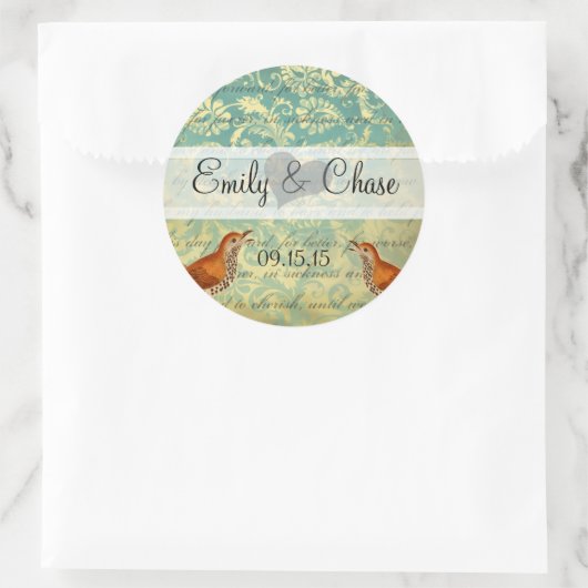 Aqua Turquoise Lovebirds Wedding Sticker (Tasche)