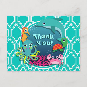 Aqua Turquoise Ocean Life Babydusche Postkarte