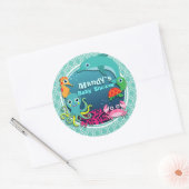 Aqua Turquoise Ocean Life Babydusche Runder Aufkleber (Umschlag)