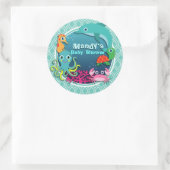 Aqua Turquoise Ocean Life Babydusche Runder Aufkleber (Tasche)
