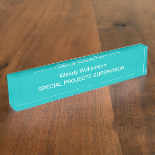 Aqua Turquoise Office Desk Namplate Namensplakette