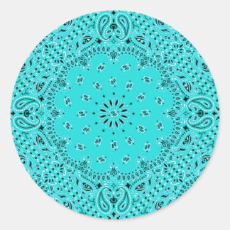 Aqua Turquoise Paisley Western Bandana Scarf Runder Aufkleber