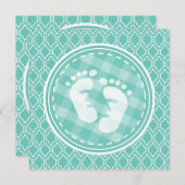 Aqua Turquoise Retro Baby Feet Babydusche Einladung (Vorne/Hinten)