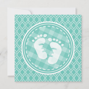 Aqua Turquoise Retro Baby Feet Babydusche Einladung