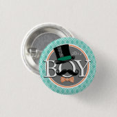Aqua Turquoise Retro Funny Boy Baby Dusche Button (Vorne & Hinten)