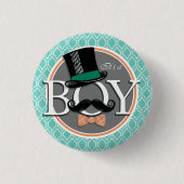 Aqua Turquoise Retro Funny Boy Baby Dusche Button (Vorderseite)