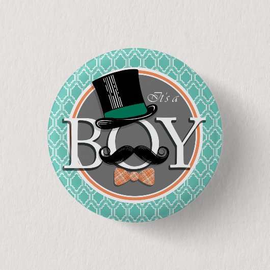 Aqua Turquoise Retro Funny Boy Baby Dusche Button (Vorderseite)