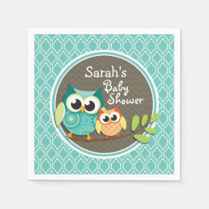 Aqua Turquoise Retro Owls Baby Dusche Serviette