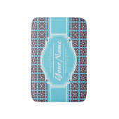 Aqua Turquoise Squares Muster Personalisiert Badematte (Vorderseite Vertikal)