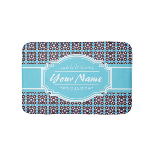 Aqua Turquoise Squares Muster Personalisiert Badematte (Vorderseite)