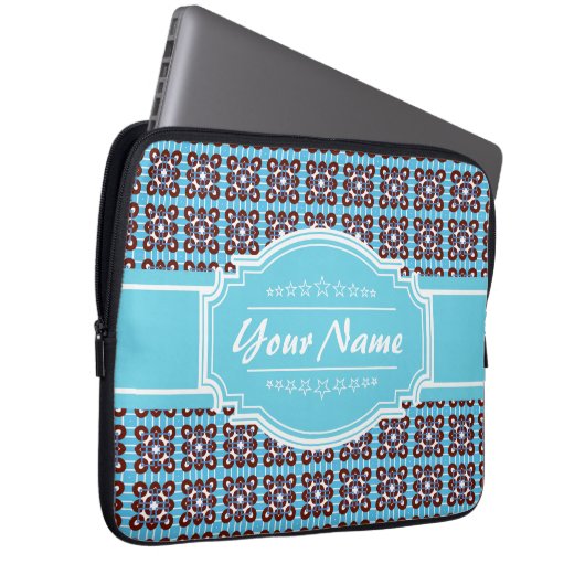 Aqua Turquoise Squares Muster Personalisiert Laptopschutzhülle (Vorne Rechts)