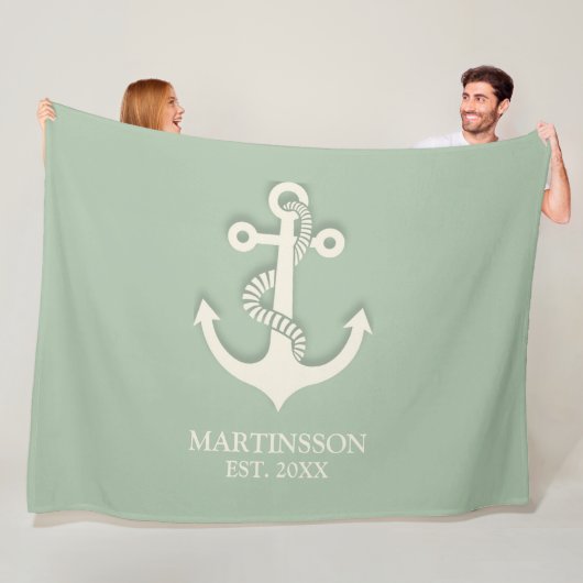 Aqua Turquoise White Anchor Name Datum Nautic Fleecedecke (Beispiel)