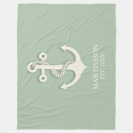 Aqua Turquoise White Anchor Name Datum Nautic Fleecedecke (Vorderseite)