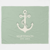 Aqua Turquoise White Anchor Name Datum Nautic Fleecedecke (Vorderseite (Horizontal))
