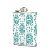 Aqua TurquoiseRose Floral Damask Style Muster Flachmann (Links)