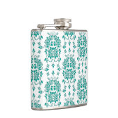 Aqua TurquoiseRose Floral Damask Style Muster Flachmann (Rechts)