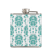 Aqua TurquoiseRose Floral Damask Style Muster Flachmann (Rückseite)